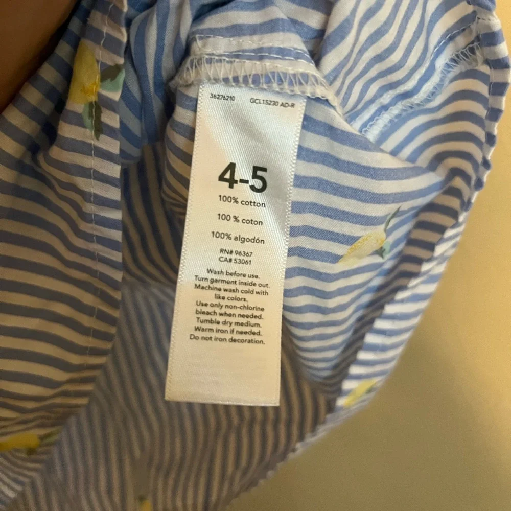 OshKosh B'gosh Blue and White Ruffled Top with Lemons 100% Cotton
